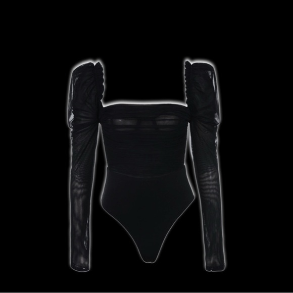 House of CB Tops - House of CB Black Emme Sheer Organza Tulle Bodysuit NWT